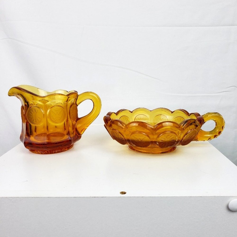 Fostoria Amber Coin Pattern Creamer/Nut Candy Dish